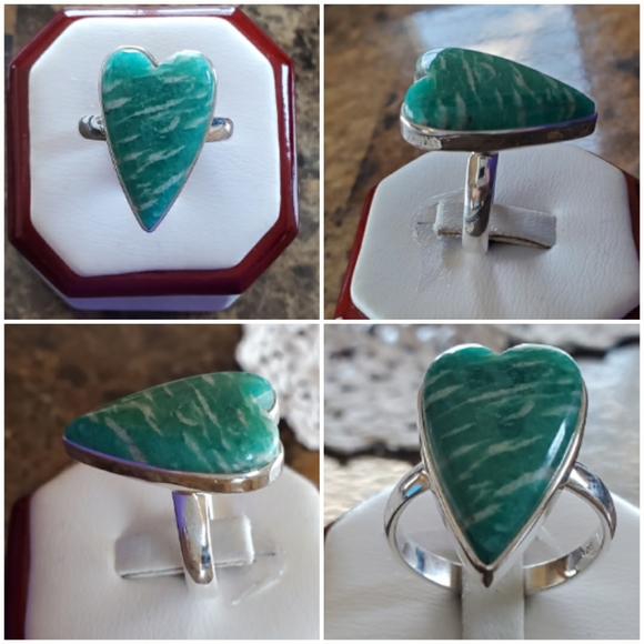 Genuine Teal Amazonite Heart Ring Size 10 - Picture 2 of 7